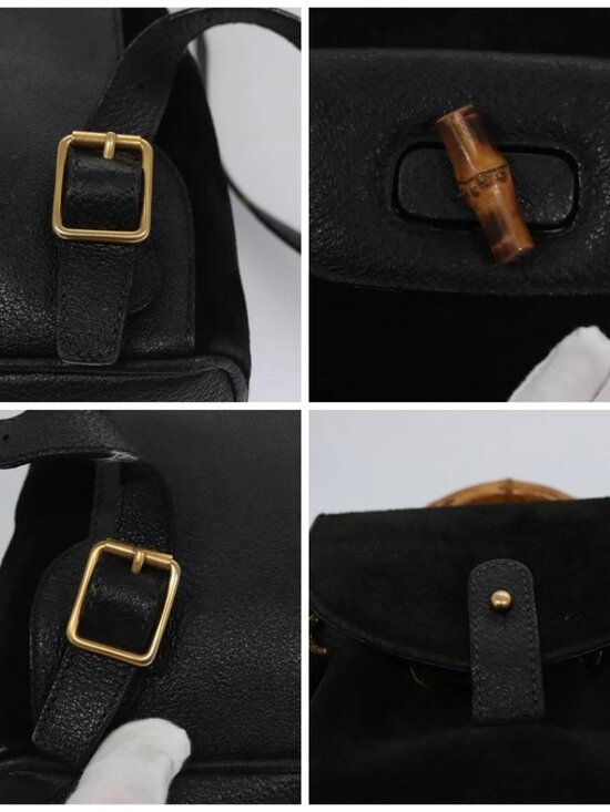 GUCCI Bamboo Backpack Suede Leather Black Gold 003 1705 0030 Auth nb031 main image 13